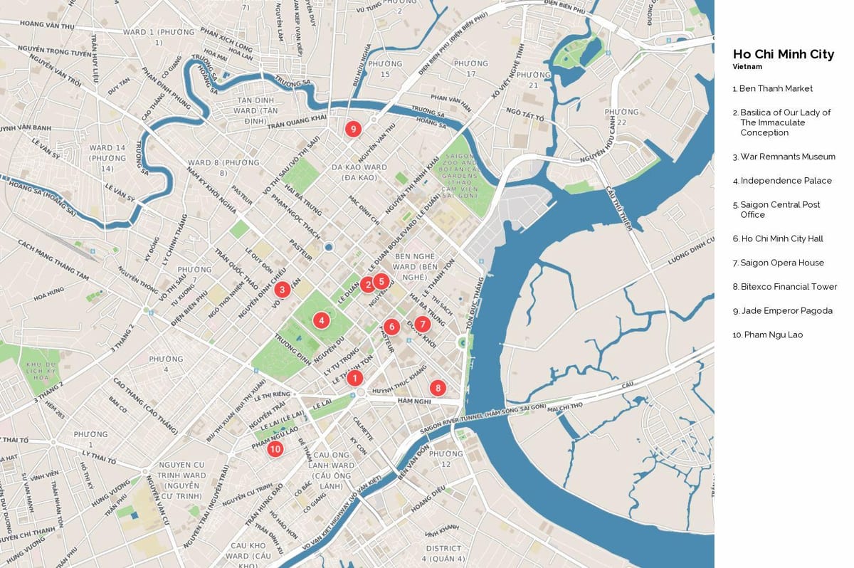 cidade de ho chi minh atracções turísticas mapa