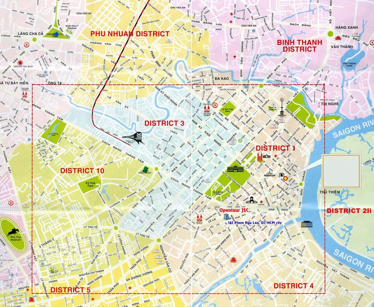mapa turístico da cidade de ho chi minh city, o distrito 1
